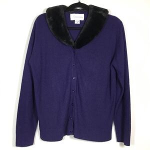 Vintage 1990s purple cardigan faux fur detachable collar button down size M